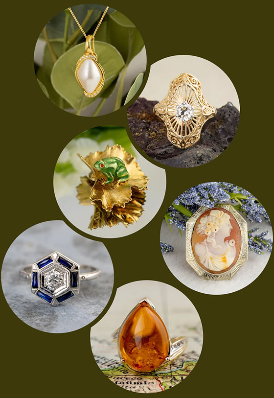 A group of jewelry pieces current available on our Etsy shop