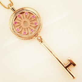 Rose Gold Daisy Skeleton Key With Pink Sapphires : Arden Jewelers