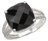 Cushion Black Onyx Silver Rope Ring