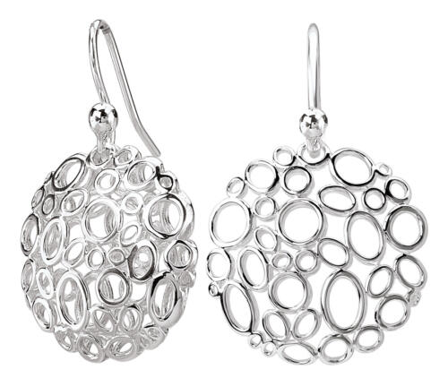 Round Oval Cutout Silver Drop Earrings