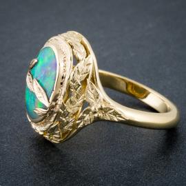 Opal and Textured Leaf Custom Ring : Arden Jewelers