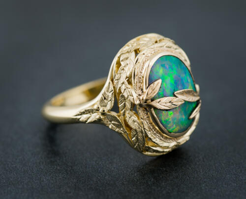 Opal leaf design custom ring - front