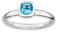 Silver Stackable Ring with Cushion Cut Blue Topaz