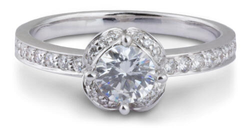 Arched Halo Floral Engagement Ring with Diamond Accents