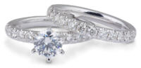 Wedding Set : Tall Setting Engagement Ring with Diamond Band