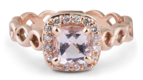 Woven Shank Morganite Halo Ring