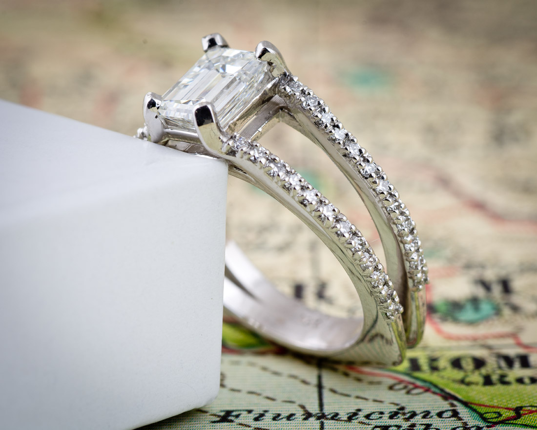 Split Shank Emerald Cut Engagement Rings