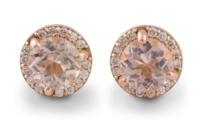 Rose Gold Morganite Stud Earrings With Diamond Halo