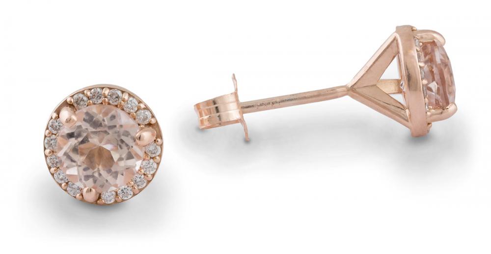 Rose Gold Morganite Stud Earrings With Diamond Halo 41256 Arden