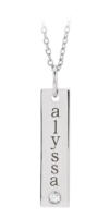 Personalized engravable diamond accented bar pendant - white