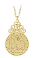 Custom engraved monogram circular pendant - yellow gold