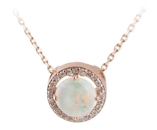 Opal Rose Gold Diamond Halo Slide Pendant