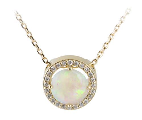 Opal Yellow Gold Diamond Halo Slide Pendant