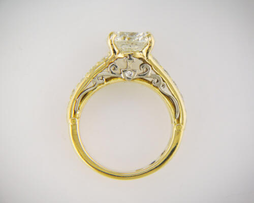 Custom filigree two tone diamond engagement ring