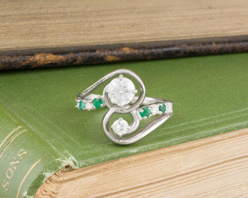 Asymmetrical Diamond and Emerald Swirl Ring - 3