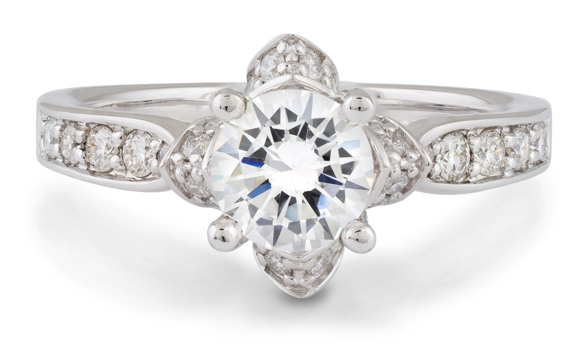 Floral Halo Engagement Ring with Diamonds