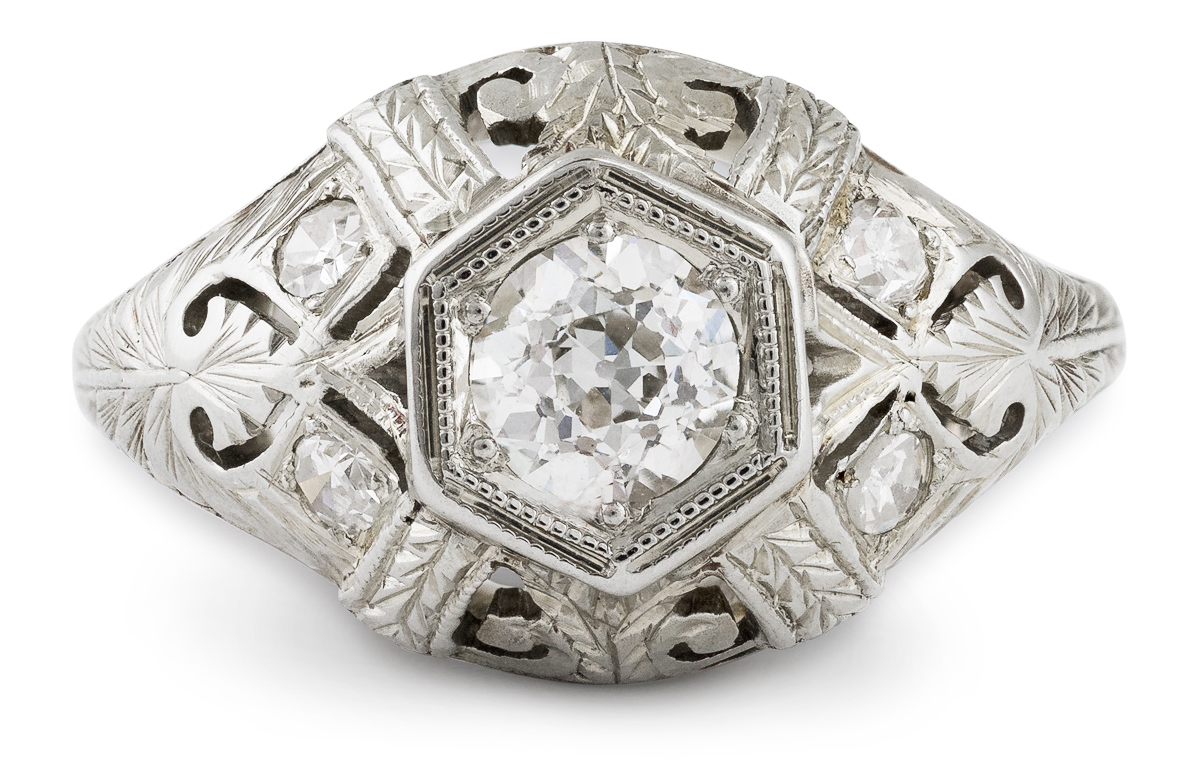 Antique Diamond Ring with Filigree Accents
