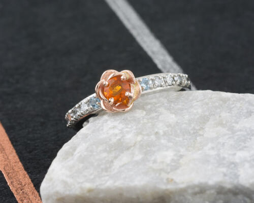 Two Tone Floral Ring with Fire Opal Center