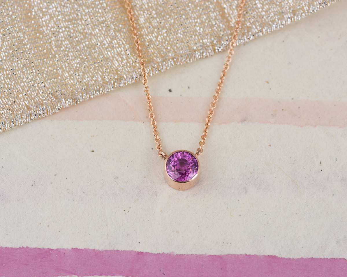 Sun Ray Spray Burst Pink Sapphire & Diamond Pendant Necklace 18K