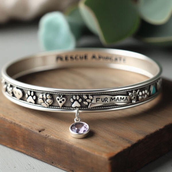 A bangle style bracelet for an animal lover in sterling silver