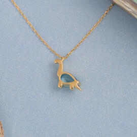 Blue Topaz Dinosaur Pendant in 14k Yellow Gold back view