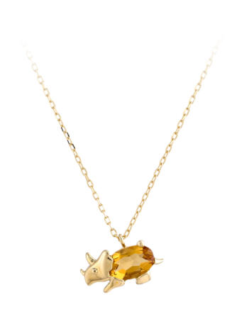 Triceratops Dinosaur Pendant With Citrine in 14k Yellow Gold