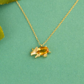 Citrine Oval Dinosaur Necklace in 14k Yellow Gold Front view