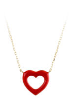 Red Heart Enamel Necklace in 14 karat Yellow Gold with Cable Chain front