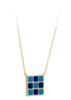 Blue Checkered Enamel Necklace in 14 karat Yellow Gold with cable chain side