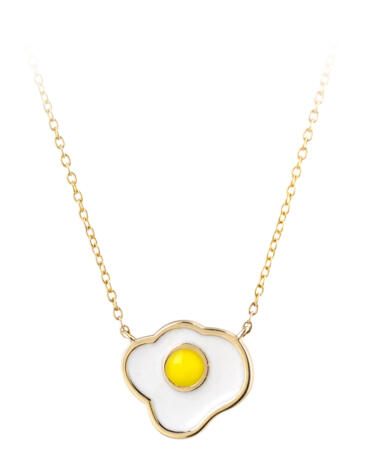 Fun Fried Egg Enamel Necklace in 14k Yellow Gold