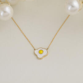 Fried Egg Enamel Necklace in 14k Yellow Gold posed front