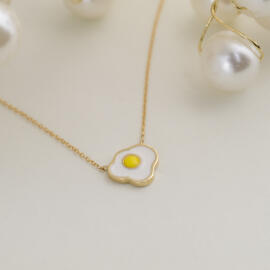 Fried Egg Enamel Necklace in 14k Yellow Gold posed side