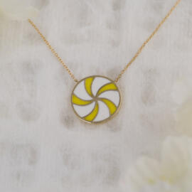 Lemon Drop Swirl Necklace with Enamel in 14 karat Yellow Gold and cable chain posed front view